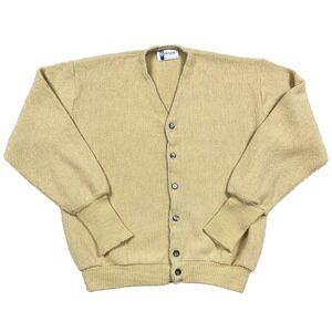 Vintage Heritage Cardigan Sweater Men Medium Tan Button Up 70s 80s Grandpa USA